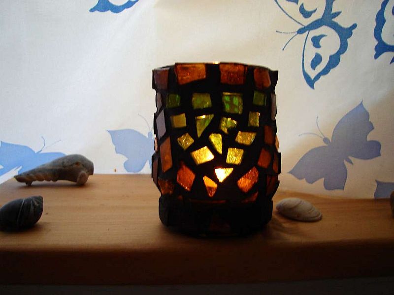 "Green Tara" mosaic tea light candle holder